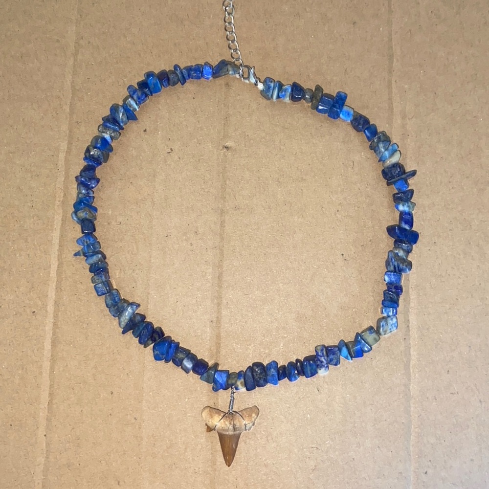 Blue shark tooth choker